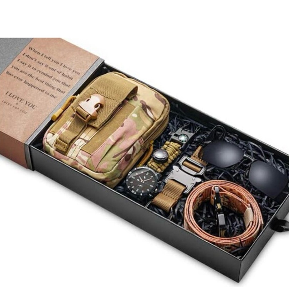 NEW Camouflage Men set. Belt, tool bag, tactical watch,sunglasses active buckle